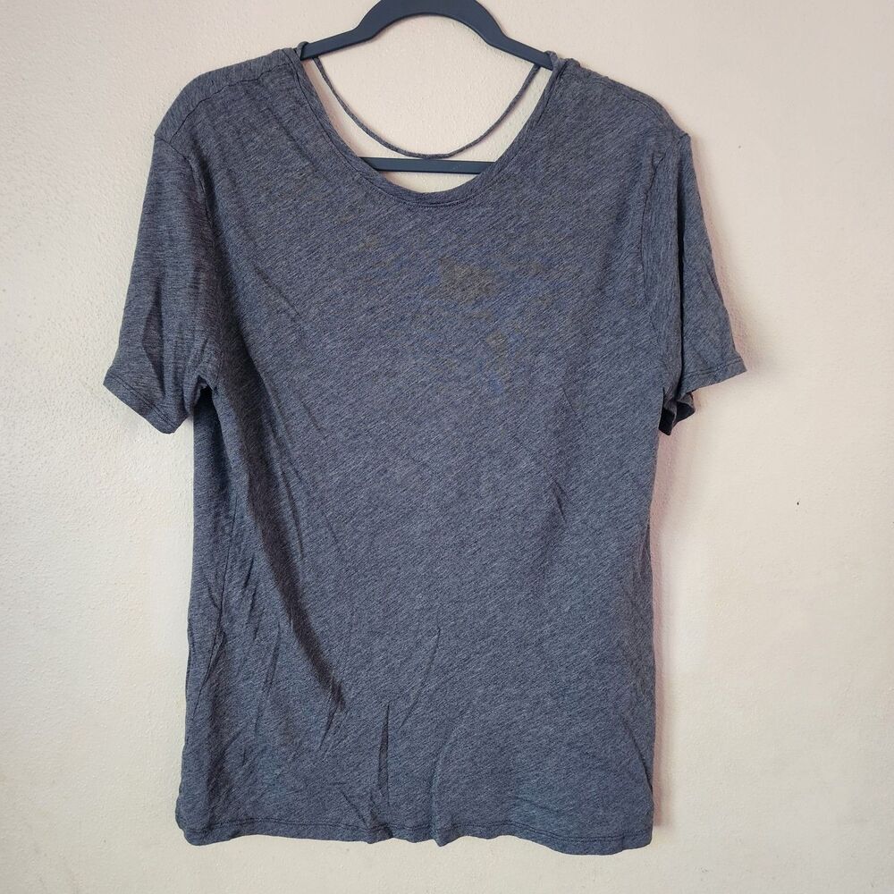 American Apparel Womens M Gray Heather Tee Shirt Strappy Scoop Back Indie Sleaze